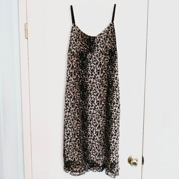 Vintage Animal Print Ruffle Hem Midi Slip Dress - Picture 1 of 5